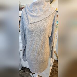 Zipper Split Neck Ribbed Oversized Tunic Sweater Dress SP Gray